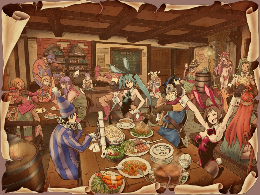 hatsune miku, kagamine rin, kagamine len, megurine luka, kasane teto, and 21 more (vocaloid and 3 more) drawn by hirabaru_kenji