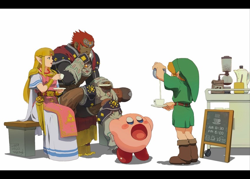 link, princess zelda, kirby, ganondorf, and young link (the legend of zelda and 5 more) drawn by assemblerones