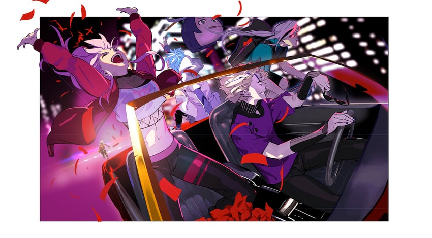 mori calliope, ouro kronii, regis altare, axel syrios, magni dezmond, and 1 more (hololive and 3 more) drawn by pako_(pakosun)