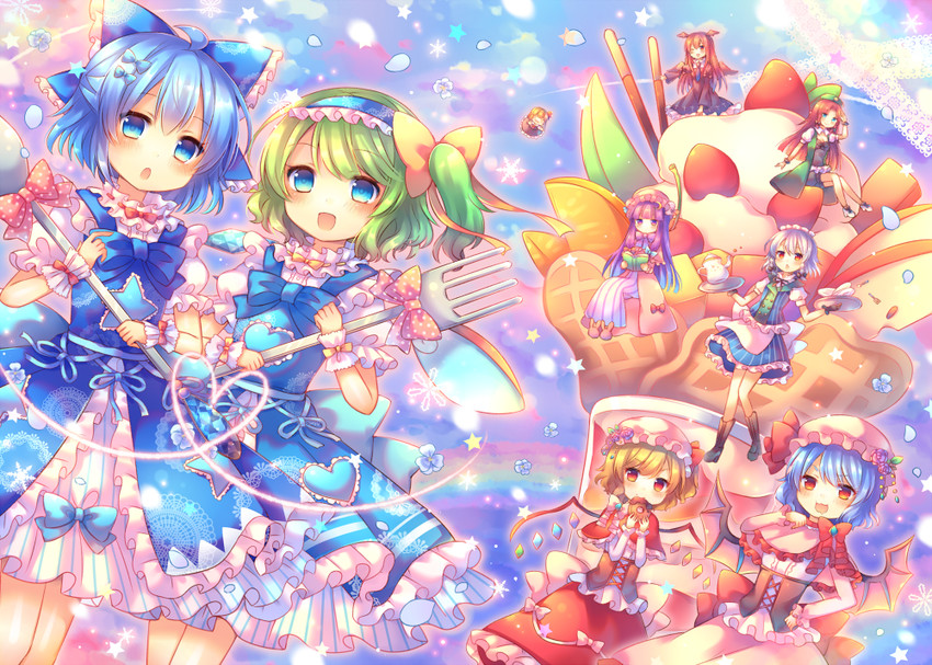 remilia scarlet, flandre scarlet, izayoi sakuya, cirno, patchouli knowledge, and 4 more (touhou and 1 more) drawn by coa_(chroo_x)