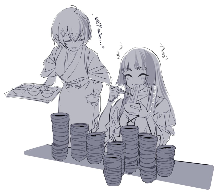 juufuutei raden (hololive and 1 more) drawn by murechika