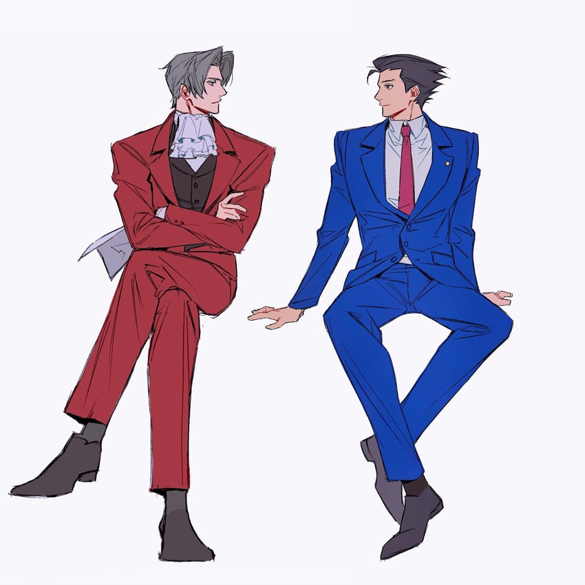 phoenix wright and miles edgeworth (ace attorney) drawn by kkim52