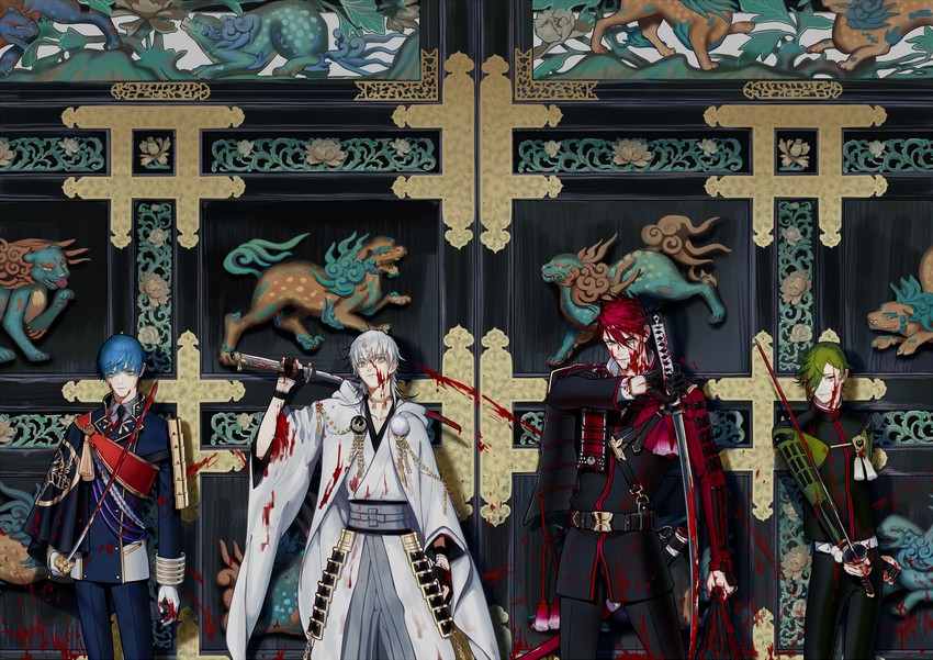 tsurumaru kuninaga, ichigo hitofuri, uguisumaru, and ookanehira (touken ranbu) drawn by kikaizunou