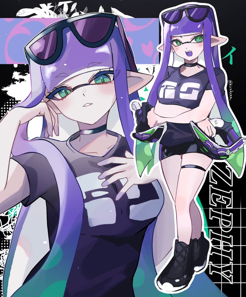 inkling player character and inkling girl (splatoon and 1 more) drawn by kirakeen