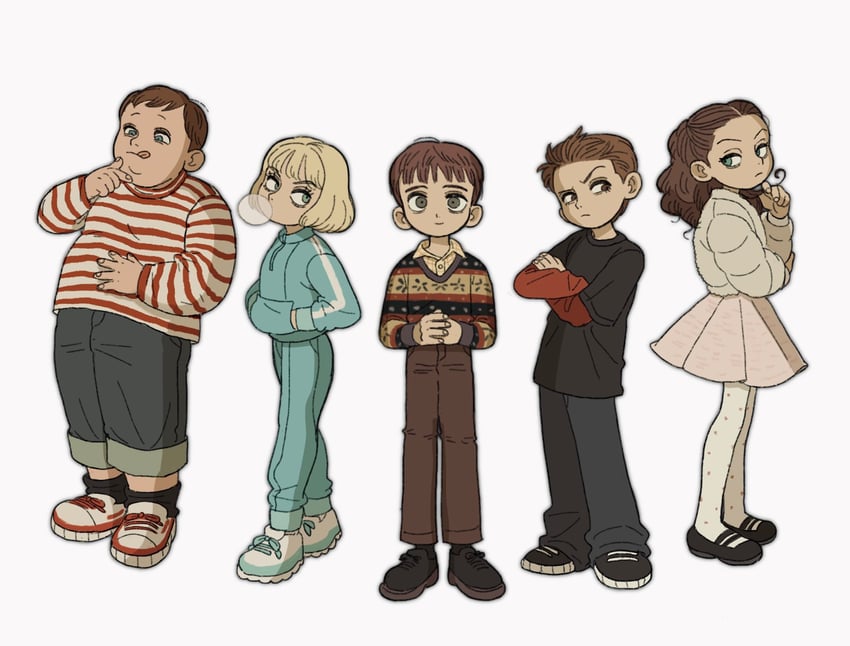 augustus gloop, violet beauregarde, veruca salt, charlie bucket, and mike teavee (charlie and the chocolate factory) drawn by kumao_(uexxww)
