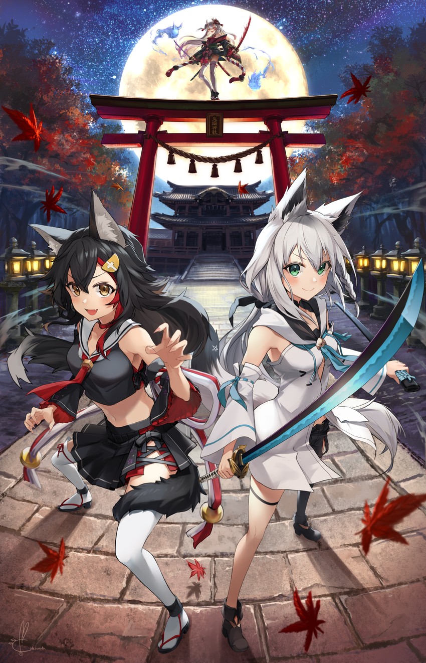 shirakami fubuki, ookami mio, nakiri ayame, shiranui, and karma (hololive and 1 more) drawn by kito_koruta