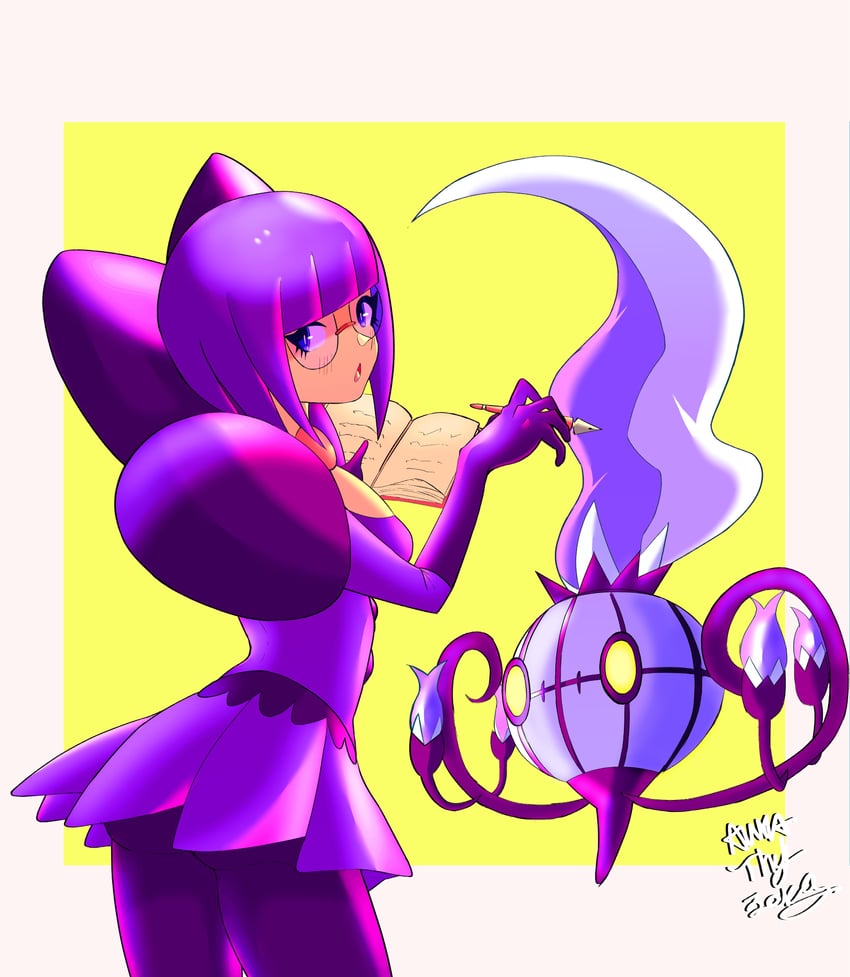 chandelure and shauntal (pokemon and 1 more) drawn by aurax118
