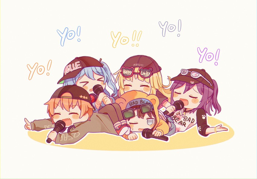 tsurumaki kokoro, okusawa misaki, matsubara kanon, seta kaoru, and kitazawa hagumi (bang dream!) drawn by sururufu