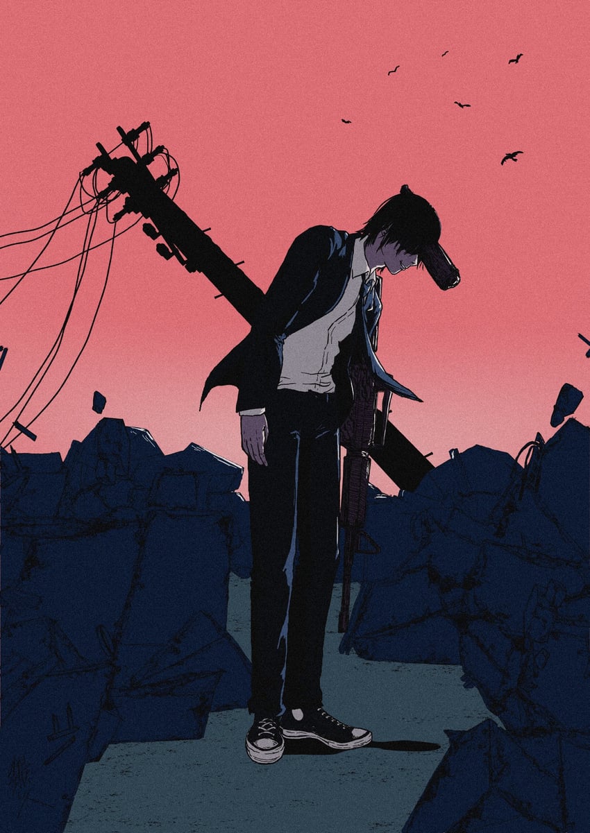 hayakawa aki and gun fiend (chainsaw man) drawn by nenashibito