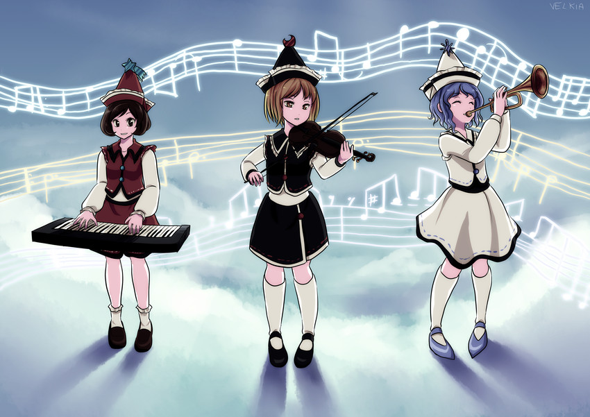 lunasa prismriver, merlin prismriver, and lyrica prismriver (touhou) drawn by velkia
