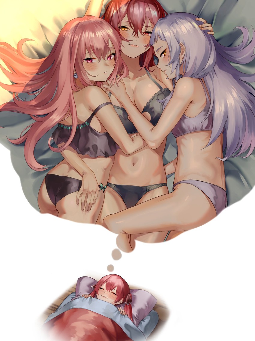 houshou marine, murasaki shion, and uruha rushia (hololive) drawn by eredhen