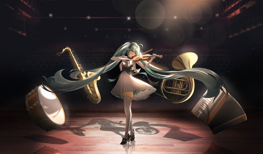 hatsune miku (vocaloid and 1 more) drawn by shoene