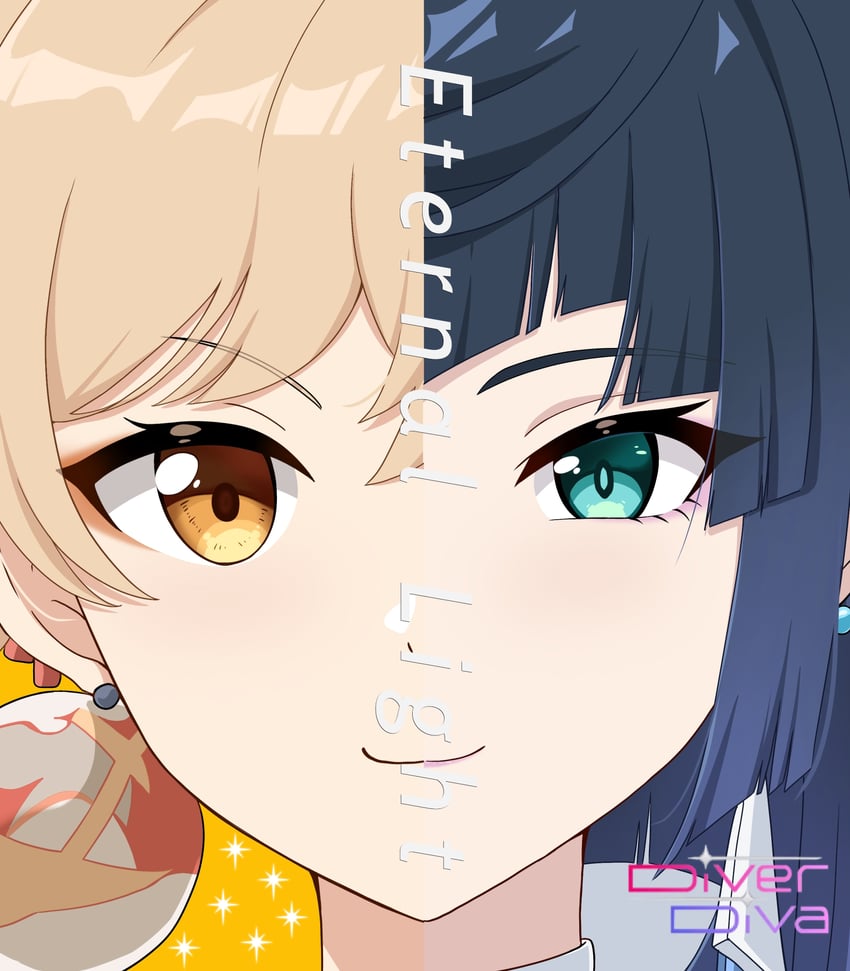 yelan and yoimiya (genshin impact and 2 more) drawn by kikouma1098