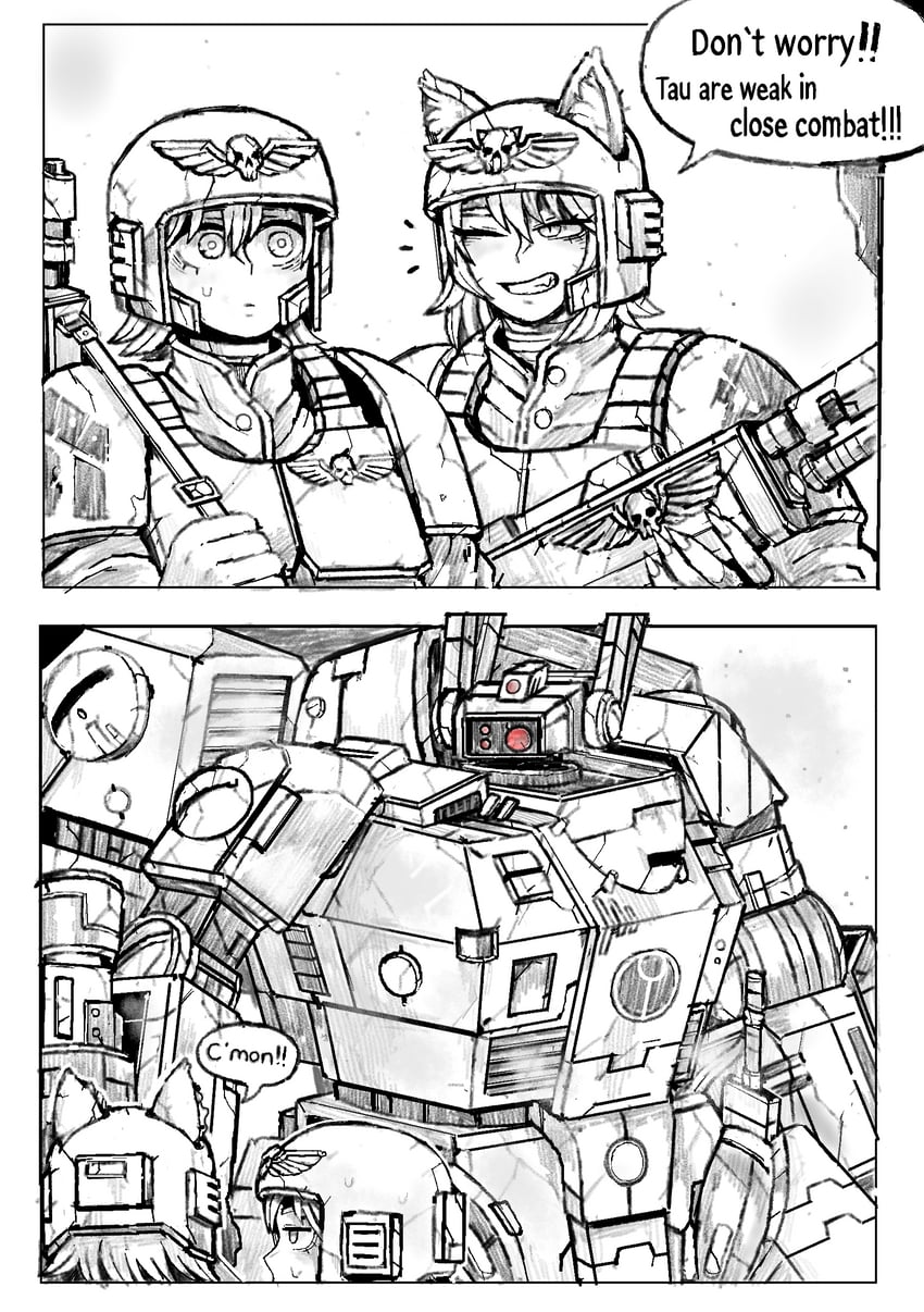 astra militarum and t'au (warhammer 40k) drawn by octosoup