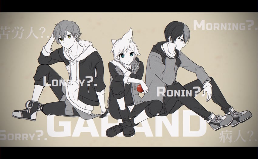 kagamine len, shinonome akito, aoyagi touya, and vivid bad squad len (vocaloid and 2 more) drawn by teneko02