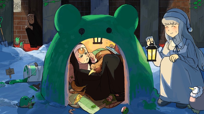 froggy nun, sheep nun, and bunny nun (little nuns) drawn by diva_(hyxpk)