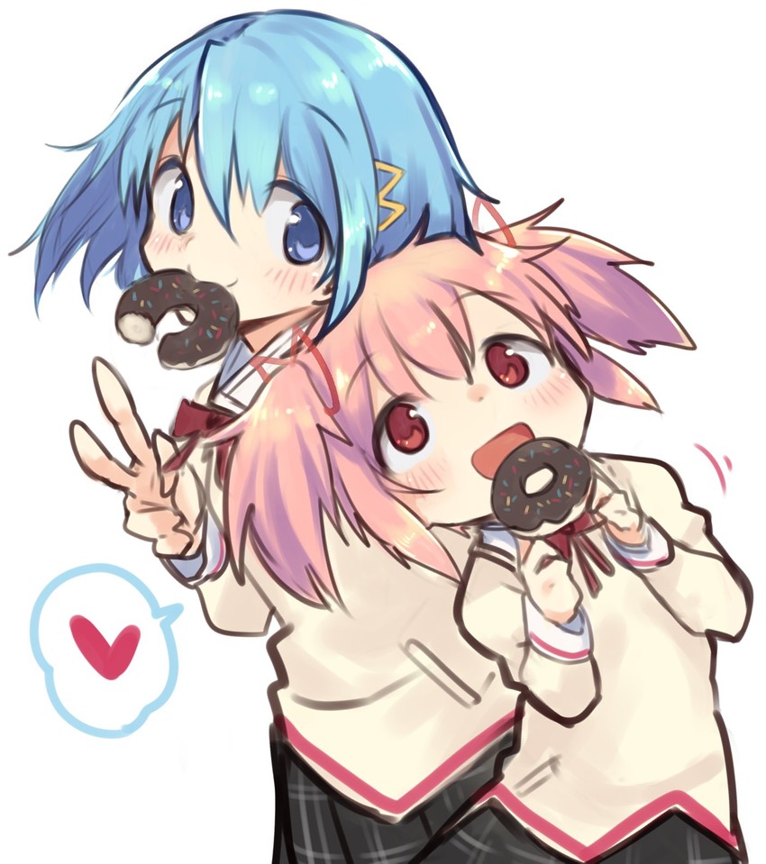 kaname madoka and miki sayaka (mahou shoujo madoka magica) drawn by damenano104