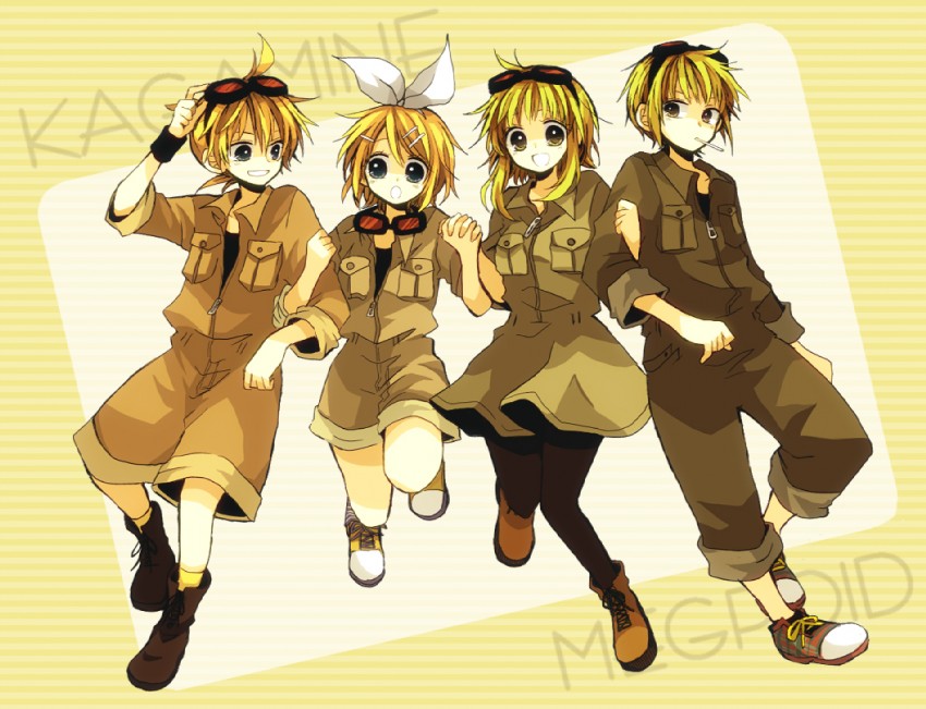 kagamine rin, kagamine len, gumi, and gumiya (vocaloid) drawn by anzu_(o6v6o)
