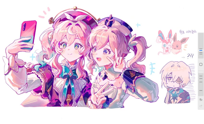 eevee, barbara, sylveon, anaxa, and hyacine (pokemon and 4 more) drawn by dada_dain