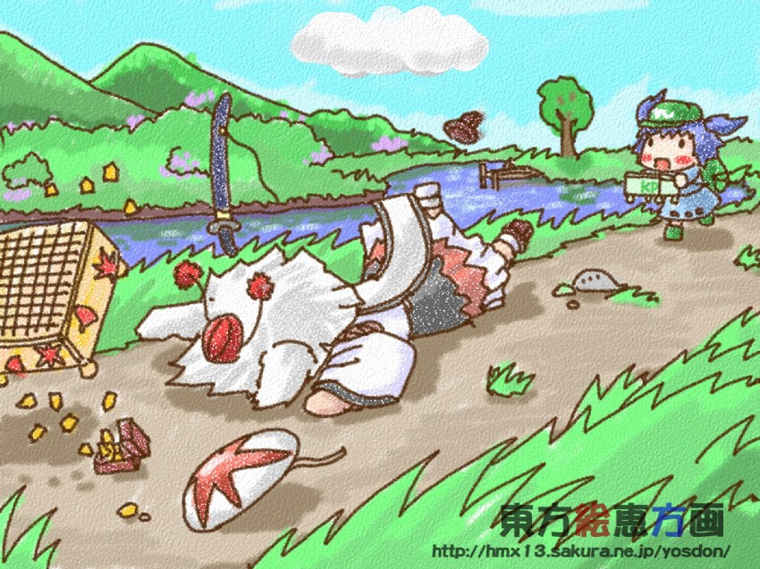 inubashiri momiji and kawashiro nitori (touhou) drawn by yosudon
