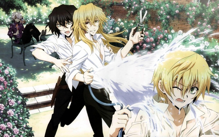 oz vessalius, xerxes break, gilbert nightray, vincent nightray, and emily (pandora hearts)