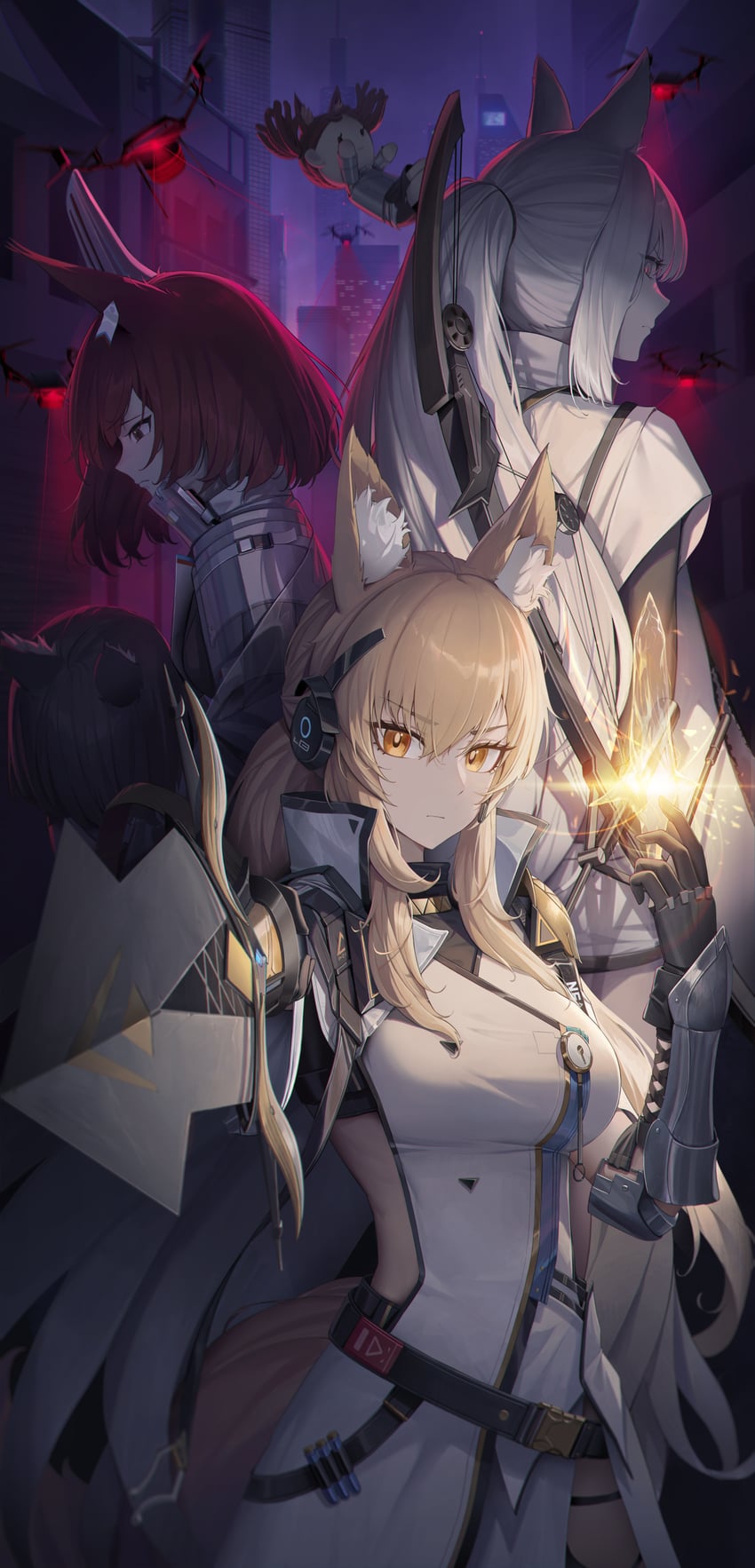 platinum, nearl, flametail, and nearl the radiant knight (arknights) drawn by cryturtle