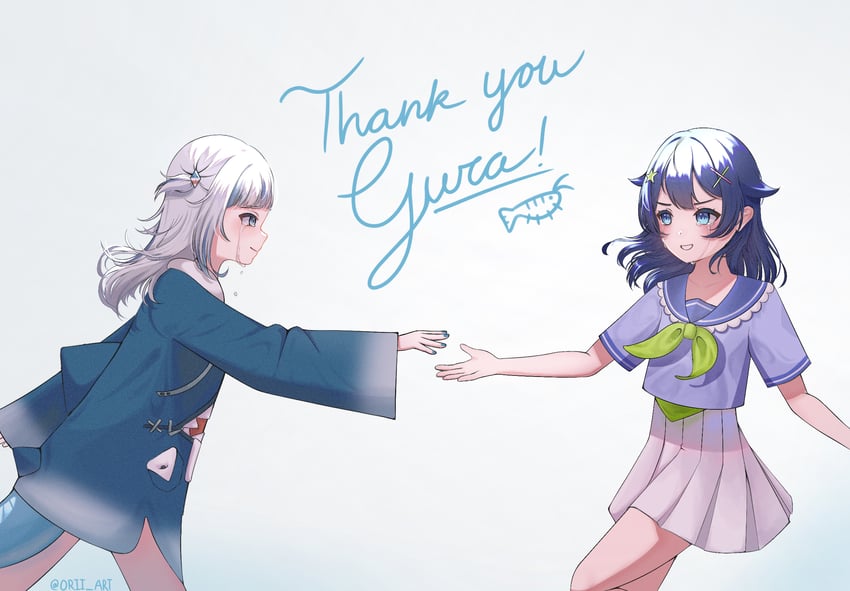 gawr gura and senzawa (hololive and 2 more) drawn by orii_art