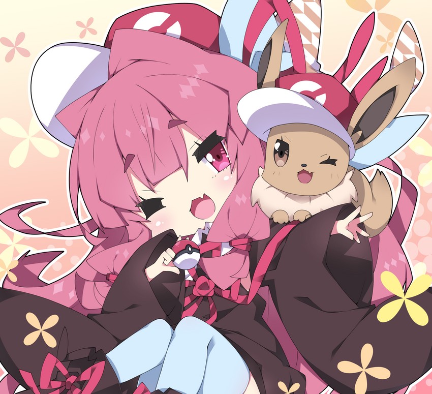 eevee and kotonoha akane (pokemon and 2 more) drawn by milkpanda