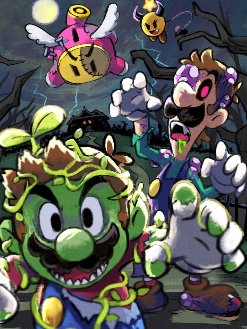 mario, luigi, starlow, and snoutlet (mario and 3 more) drawn by yamari_(ya_mari_6363)