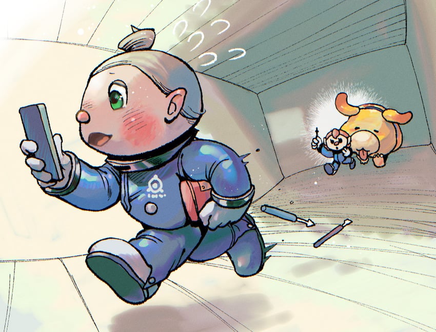 rescue officer, oatchi, and collin (pikmin and 1 more) drawn by asaikaina