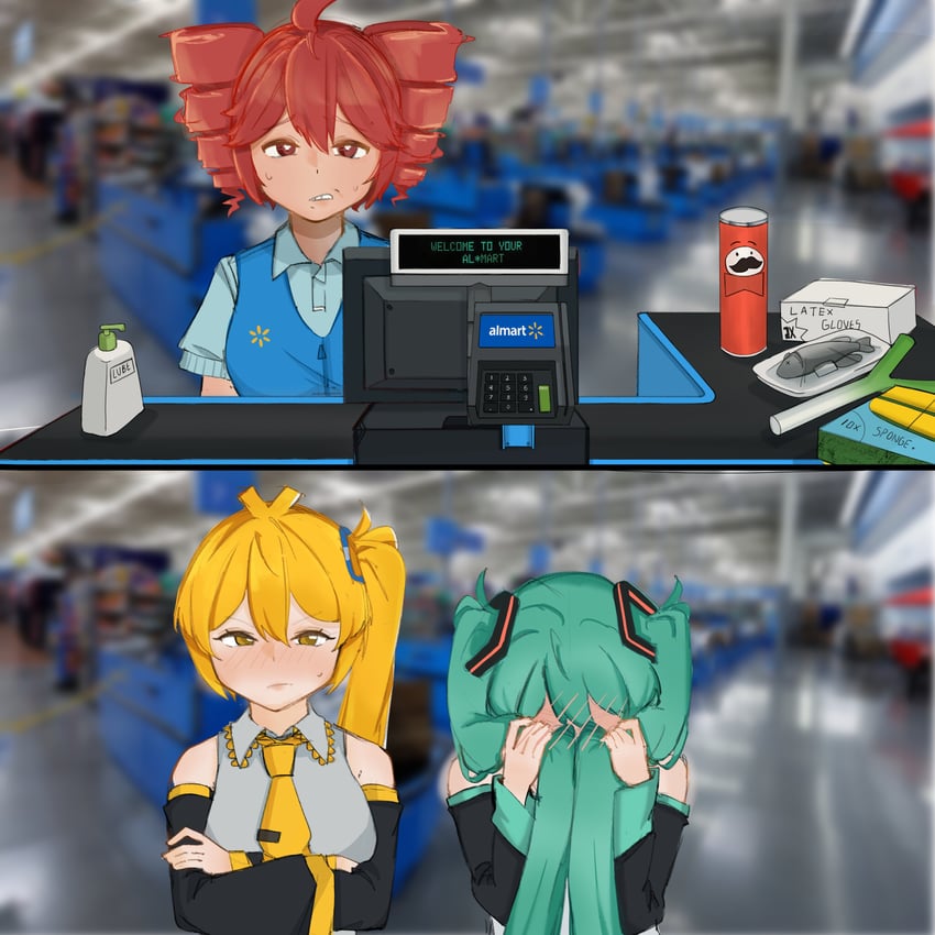 hatsune miku, kasane teto, and akita neru (vocaloid and 3 more) drawn by keniki