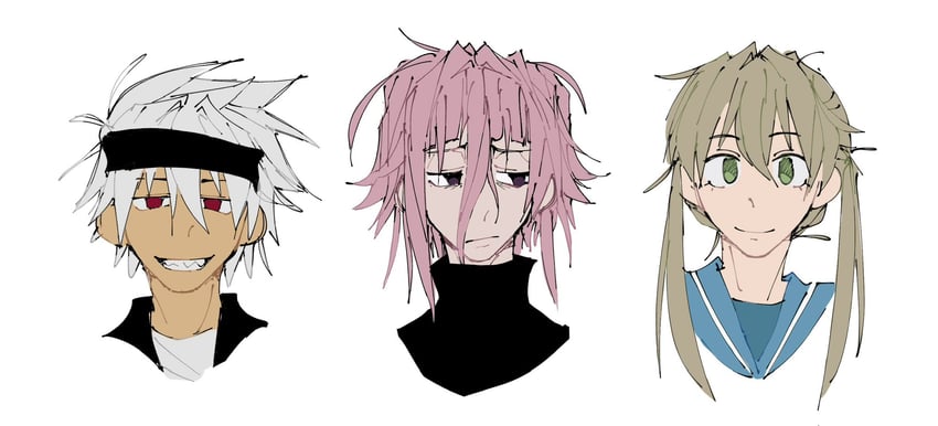 maka albarn, soul evans, and crona (soul eater) drawn by kaligraphy