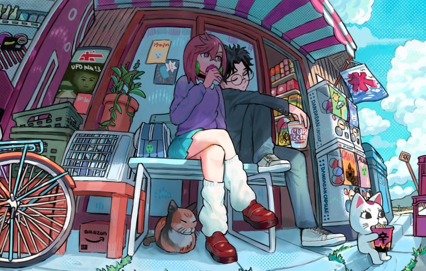 ayase momo, takakura ken, and turbo granny (dandadan) drawn by calilo