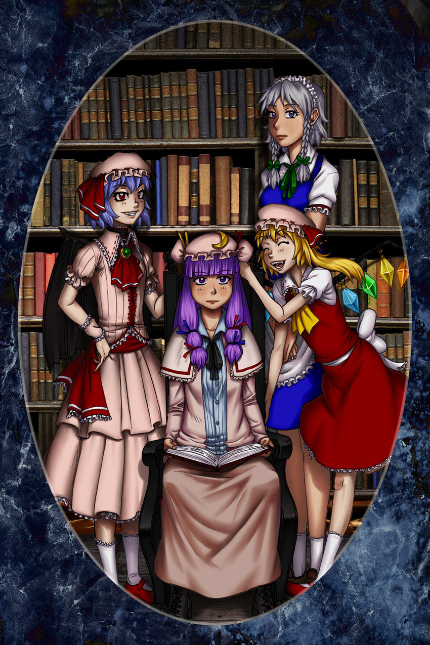 remilia scarlet, flandre scarlet, izayoi sakuya, and patchouli knowledge (touhou) drawn by spidu