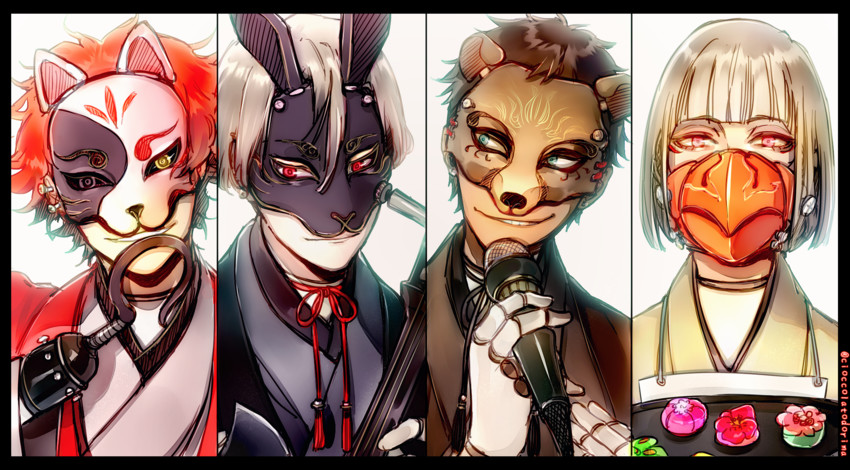 freddy fazbear, chica, bonnie, and foxy (five nights at freddy's) drawn by cioccolatodorima