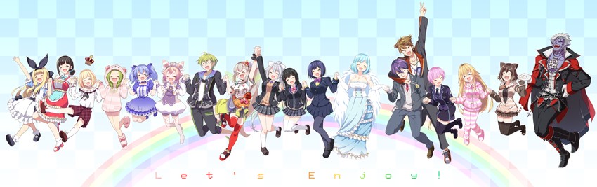 tsukino mito, higuchi kaede, kenmochi touya, shizuka rin, morinaka kazaki, and 13 more (nijisanji) drawn by hoppege