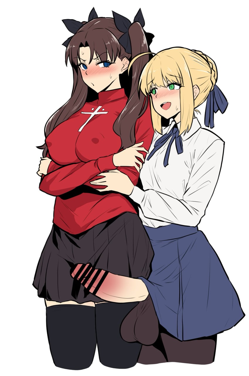 artoria pendragon, saber, and tohsaka rin (fate and 1 more) drawn by mochiume