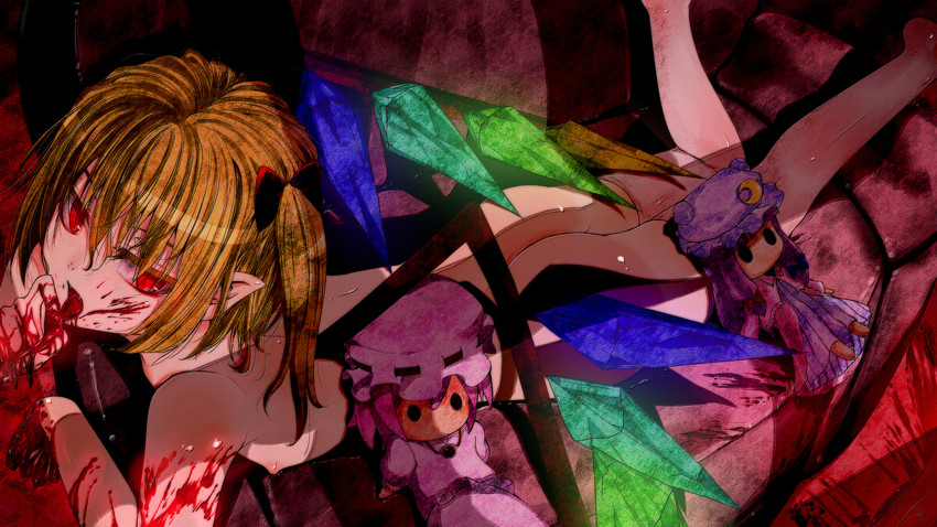 remilia scarlet, flandre scarlet, and patchouli knowledge (touhou) drawn by prophecy_(rakuichimonji)