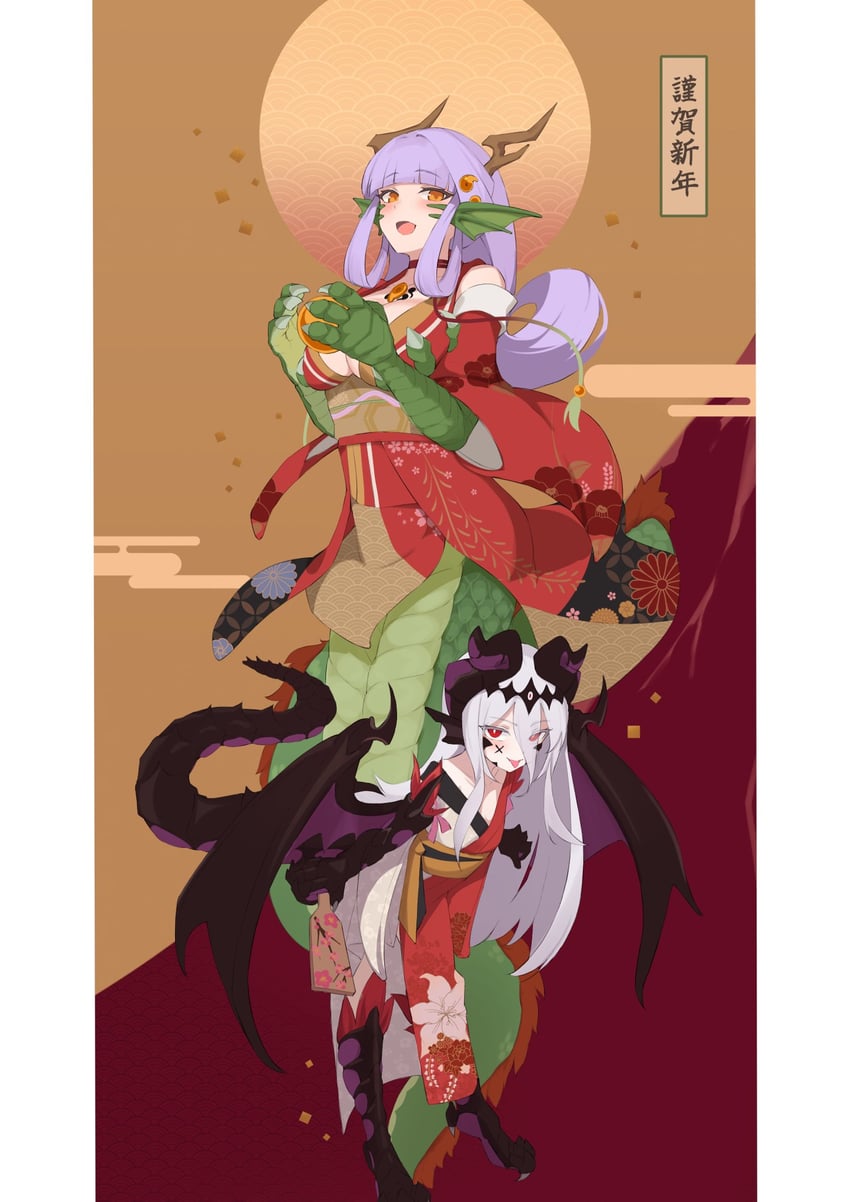 ryuu and malef dragon (monster girl encyclopedia) drawn by bell_orgel