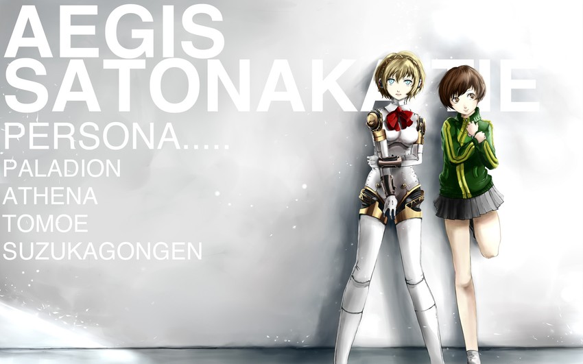 satonaka chie and aigis (persona and 2 more) drawn by elizax9x