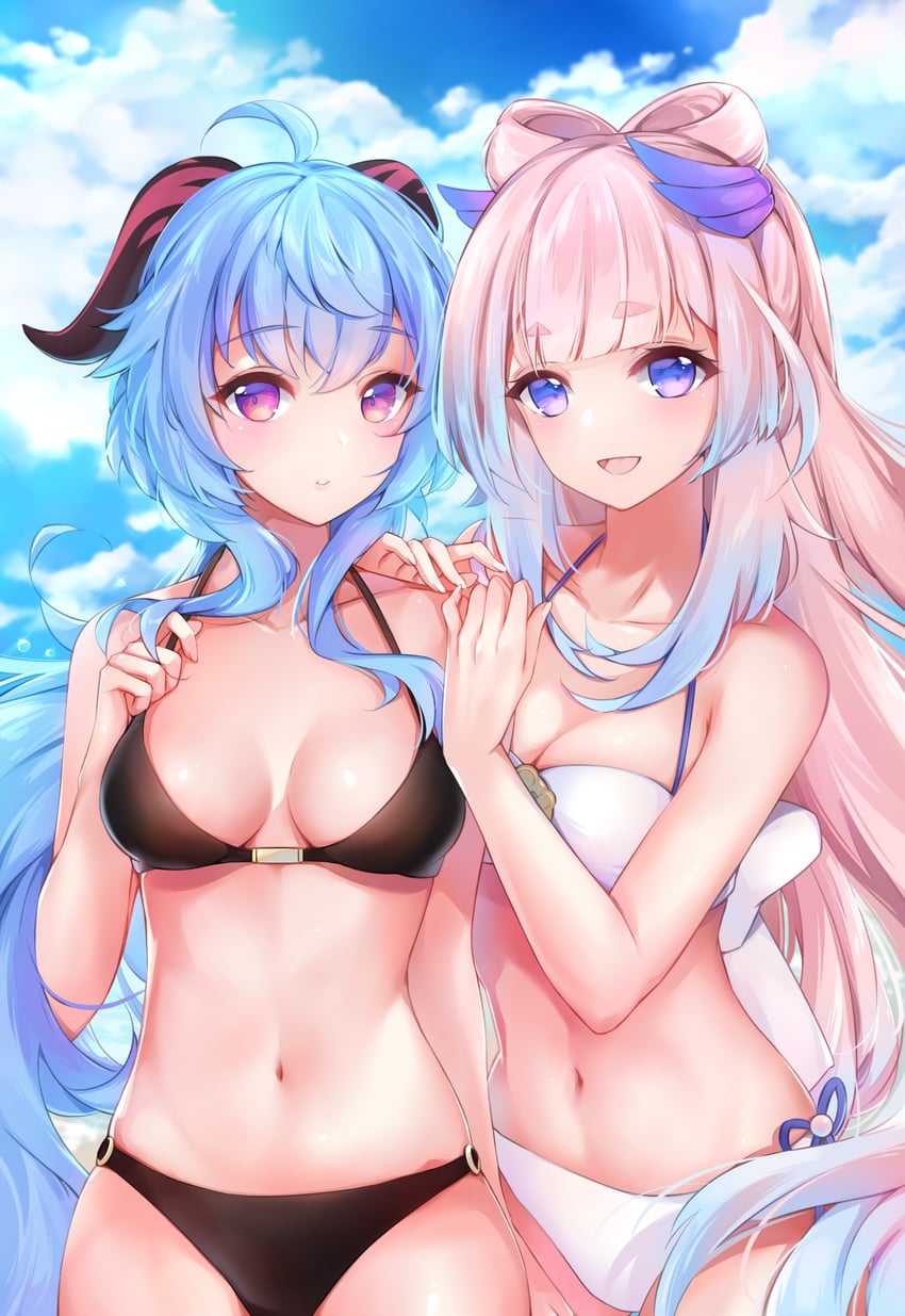 ganyu and sangonomiya kokomi (genshin impact) drawn by nia_(leafunia)