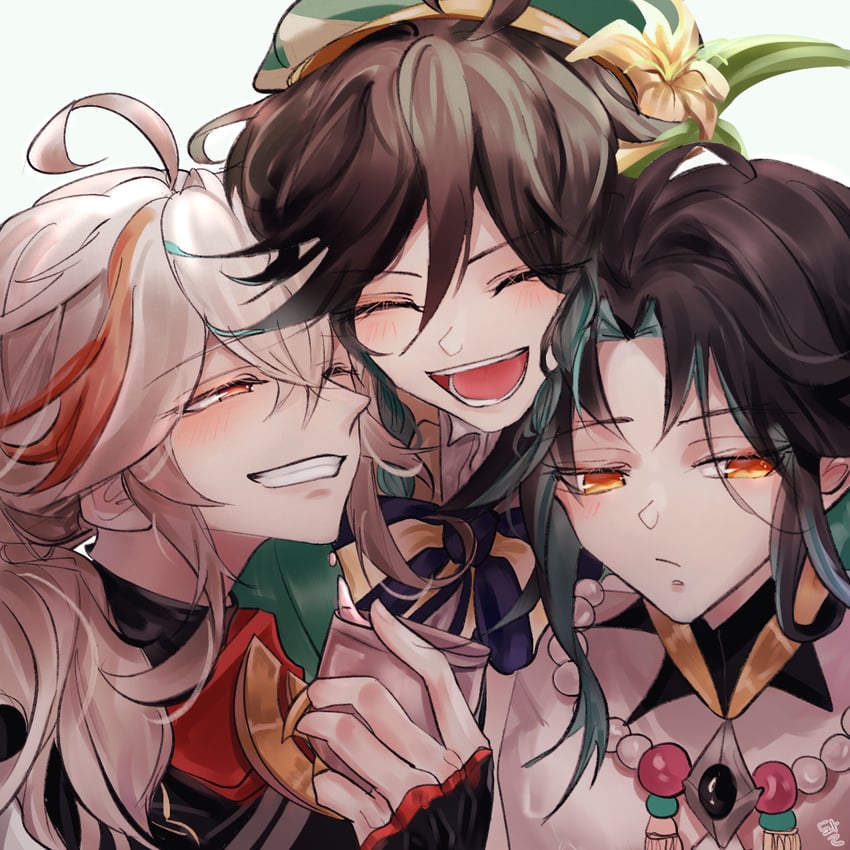 venti, xiao, and kaedehara kazuha (genshin impact) drawn by doru