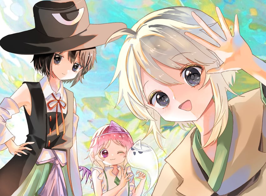 enraku tsubakura, houlen yabusame, shion, and ghost (len'en) drawn by nagi_0sa0