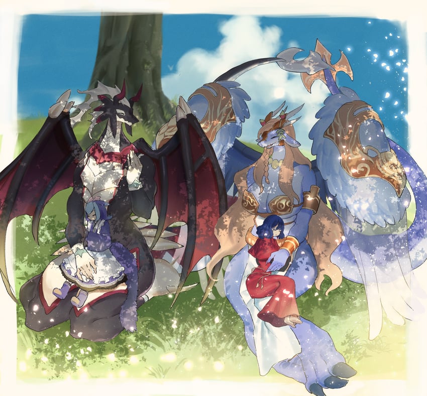 laundry dragonmaid, house dragonmaid, dragonmaid sheou, lo the prayers of the voiceless voice, and saffira queen of dragons (yu-gi-oh!) drawn by dougaku_(passionpit777)