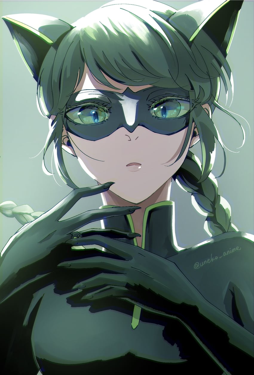 marinette dupain-cheng and lady noir (miraculous ladybug) drawn by uneko_anime