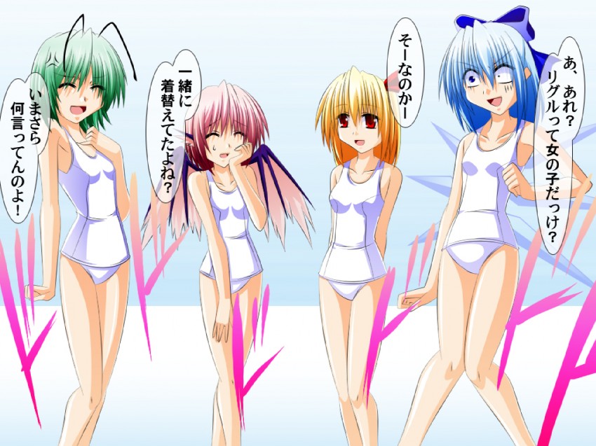 cirno, rumia, mystia lorelei, and wriggle nightbug (touhou) drawn by engo_(aquawatery)