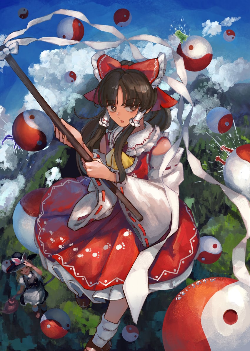 hakurei reimu, kirisame marisa, otter spirit, wolf spirit, and eagle spirit (touhou and 1 more) drawn by nanaironokabi