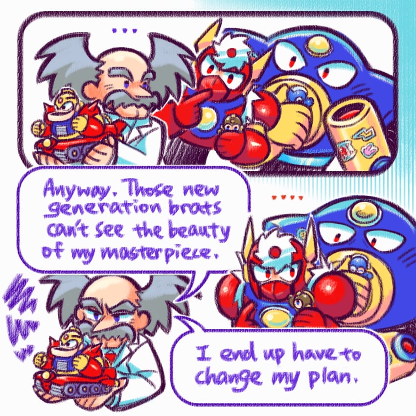mega man, dr. wily, metal man, air man, and guts tank (mega man and 1 more) drawn by laser-lance