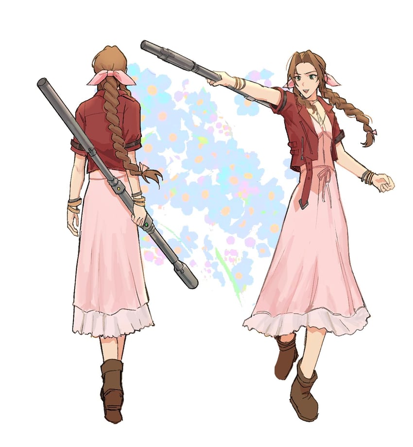 aerith gainsborough (final fantasy and 2 more) drawn by hel_6