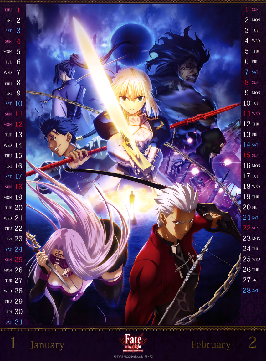 artoria pendragon, saber, cu chulainn, archer, medusa, and 3 more (fate and 2 more)
